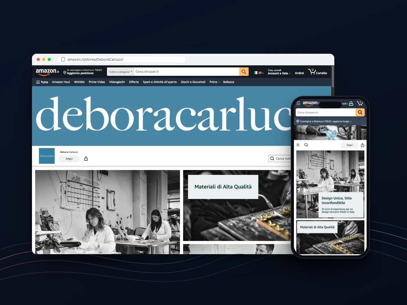Lo store del marchio Debora Carlucci su Amazon, su computer e telefono